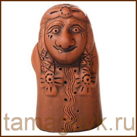Сувенирный колокольчик из глины Баба-Яга купить в Москве.