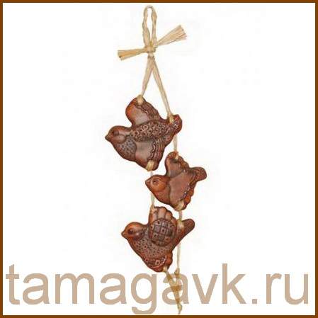 Сувенир из глины Вязанка 3 птички купить в Москве.