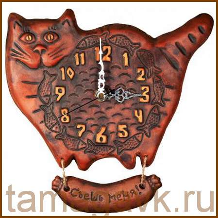 Часы настенные из глины купить в Москве.